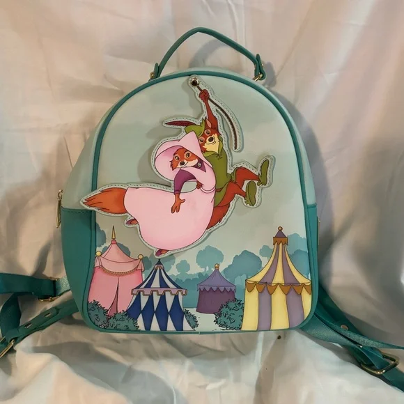 Loungefly Robin Hood Teal Backpack Loungefly Disney Robin Hood Sherwood Forest Friends Floral  main image 4